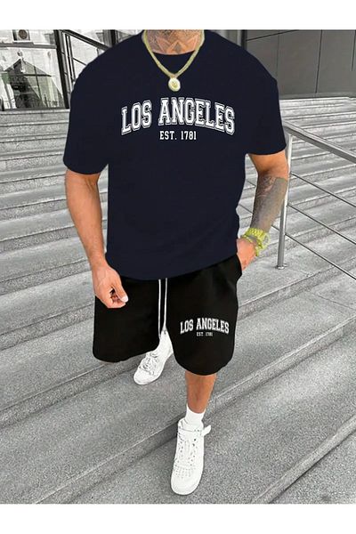 pandy Est. Los Angeles Tricou imprimat 1781 - Pantaloni scurți Set de trening pentru gimnastică