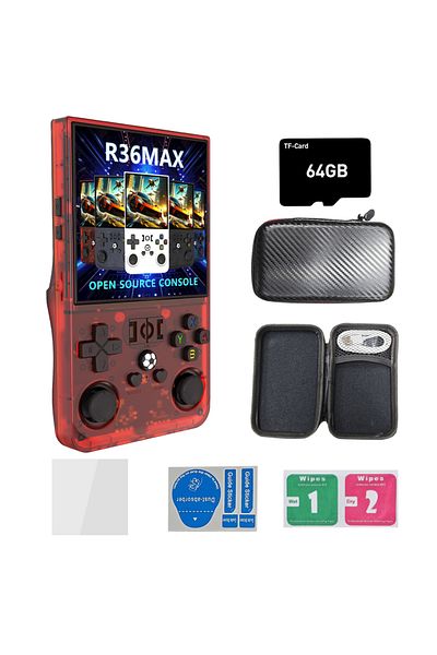 Choice 64G Red Open Source R36Max 4 Inch IPS Screen Retro Handheld Video Game Console Linux System Portable