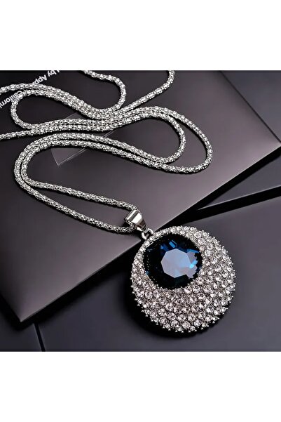 Choice قلادات ودلايات فاخرة من الكريستال الأزرق بسلسلة طويلة مستديرة للنساء والموضة