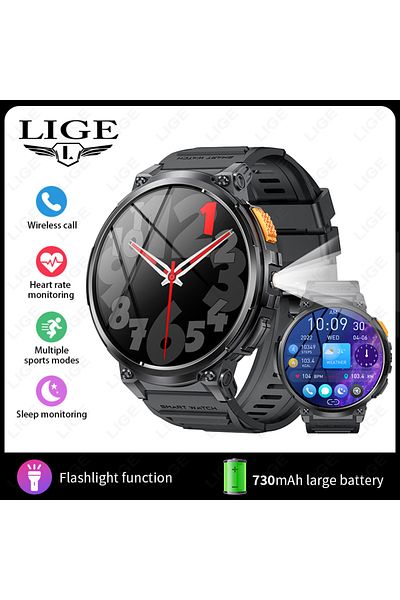 Choice black LIGE 1.85 HD Screen LED Flashlight Smart Watch Men 730mAh Large Battery BT Call Man Bracelet