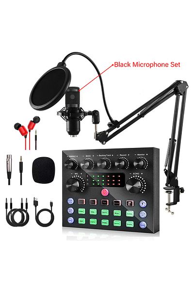 Choice With Black Mic V8S Live Sound Card Podcast Equipment Bundle,with Microphone Set Device,Music/Recordi