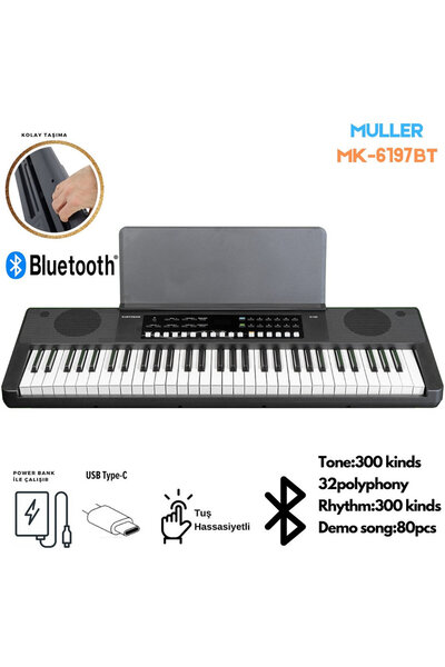 Müller MÜLLER MK-6197BT 61 TUŞ ORG TUŞ HASSASİYETLİ (BLUETOOTH ÖZELLİKLİ)