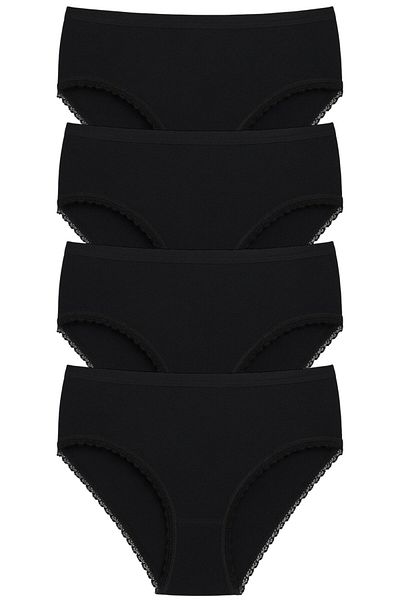 ExLove 4 Pcs Exlove Women High Waist Cotton Lace Bato Panties - Black