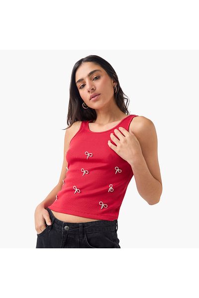 2Xtremz Ribbed Bow Embellished Sleeveless Top