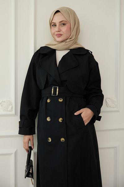 InStyle Μαύρη καμπαρντίνα με φαρδύ γιακά