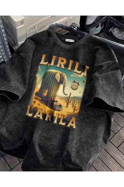 Touz Moda Μπλουζάκι Lirili Larila με στάμπα που πλένεται Vintage Unisex Oversize