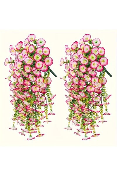 Choice Pink 2pcs UV-Resistant Artificial Morning Glory & Eucalyptus Hanging Decor - Perfect for Home, Garde