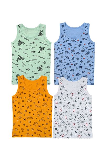 ExLove 4'Lü Exlove Boys Cotton Patterned Undershirt