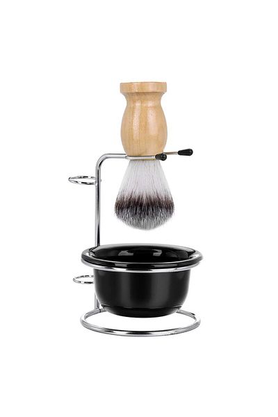 Choice Yellow Wooden Handle Mens Shaving Brush Set, Soft Hair Shaving Brush, Stainless Steel Shaving Stand