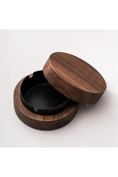 Choice black Walnut Wood Ashtrays With Lid Covered Windproof Ashtray Stainless Steel Liner Indoor Outdoor A
