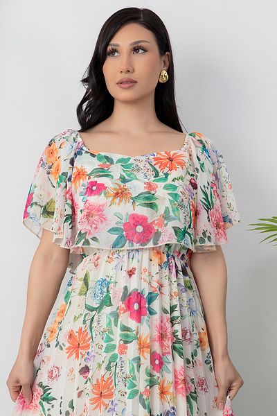 PULLIMM Fusta cu guler Madonna Rochie din șifon plisat 2025-4102
