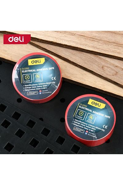 Deli PVC Electrical Insulating Tape, 0.13 mm x 18 mm x 10 Meter Size, Red