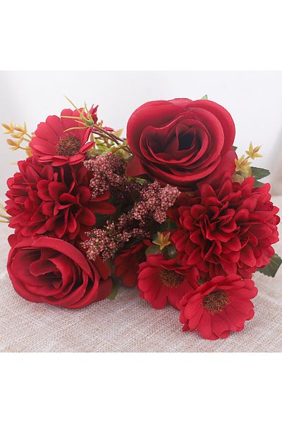 Choice Dark Red Autumn Artificial Flowers Rose Bride Bouquet Wedding Christmas Living Room Table Decoration