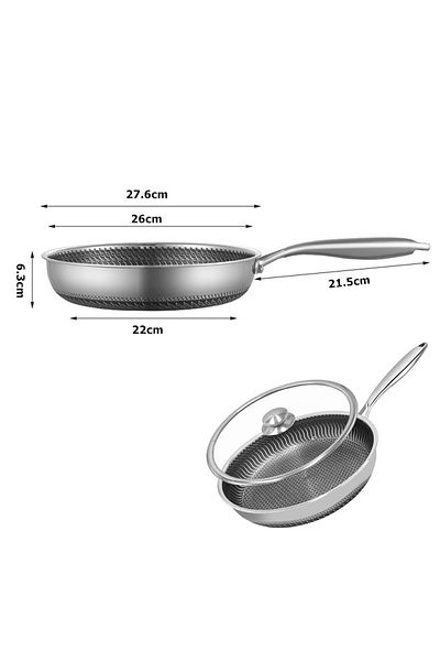 Choice 28cm with lid LMETJMA Stainless Steel Frying Pan Nonstick Honeycomb Fry Pan With Lid Induction Ceram