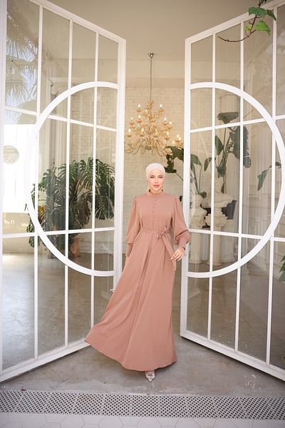 Zaure Women's Hijab Covered Buttoned Belted Dress