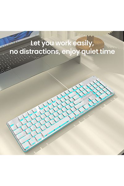 Choice White -blue light EWEADN GX710S Office Keyboard silent, All-Metal Panel 104 Keys Wired with Water Dr
