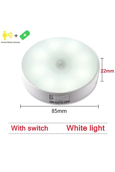 Choice 8 PCS With switch-White LED Human Body Induction Night Light USB Charging Smart Sensor Lamp Bedside