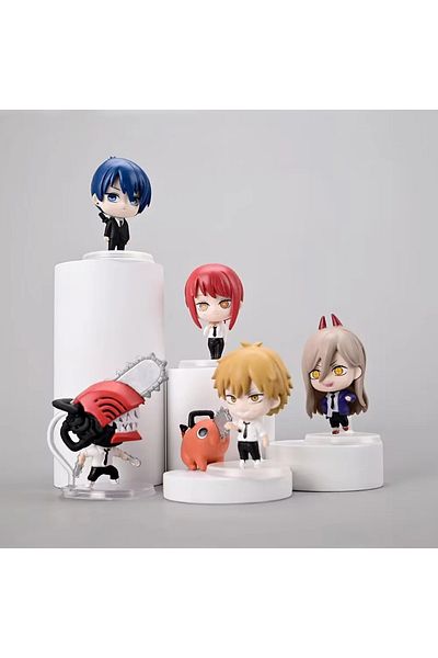 Choice with box 02 6pcs/set Cute Chainsaw Man Phone Data Charging Line Decoration PVC Action Figures Toys