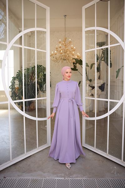 Zaure Women's Hijab Covered Buttoned Belted Dress