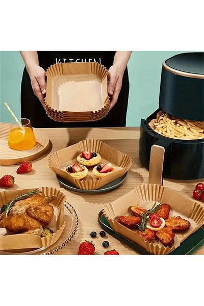 Choice Brown 50pcs-16cm Air Fryer Paper，50/100 Pieces Of Disposable Paper Pads For Air Fryer, Air Fryer Acc