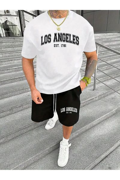 pandy Los Angeles Est. 1781 Printed T-Shirt - Shorts Sports Tracksuit Set