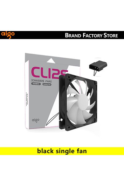 Choice مروحة تبريد علبة الكمبيوتر Aigo CL12S سوداء اللون ثابتة، مقاس 120 مم، واجهة Molex رباعية السنون، وحدة المعالجة المركزية، مبرد مياه