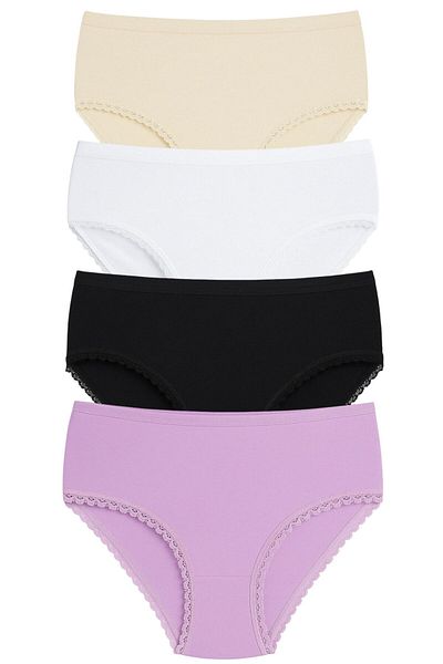 ExLove 4 Pcs Exlove Women High Waist Cotton Lace Bato Panties - Black