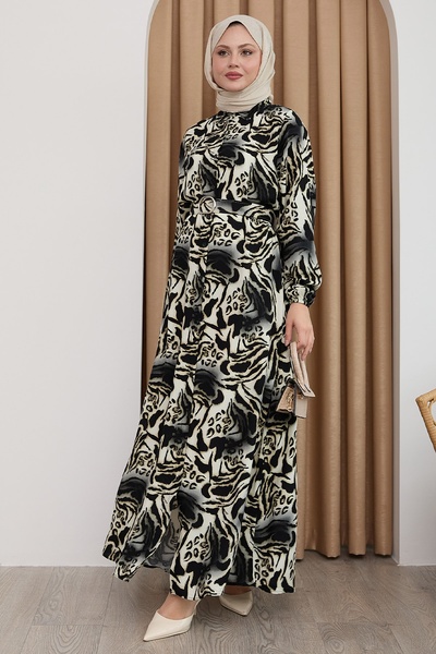 InStyle Zebra Pattern Black Viscose Dress
