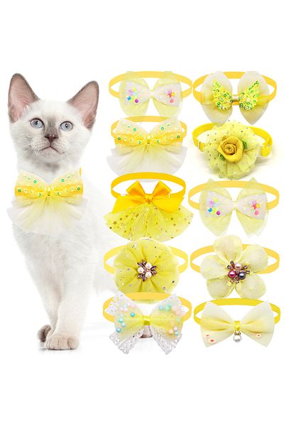 Choice as the picture shows 10pcs Pet Dog Bow Collar Adjustable Dog Cat Bows Collar Lace Bling Necktie for