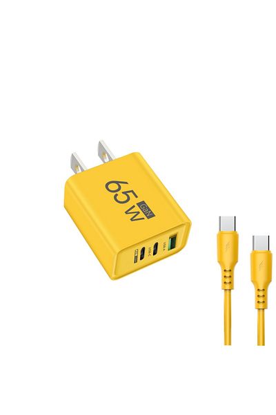 Choice US Yellow 1.5M Cable 65W GaN USB Chargers With Type C Data Cables Fast Charging Charger Quick Charge