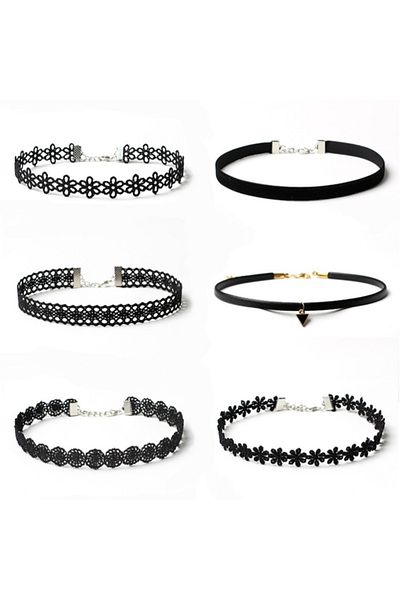 Choice Black 6 Pcs Set Black Simple Fashion Gothic Floral Shape Lace Alloy Choker Necklace Women Party Outf