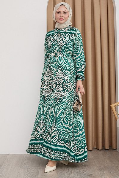 InStyle Shadow Pattern Green Viscose Dress