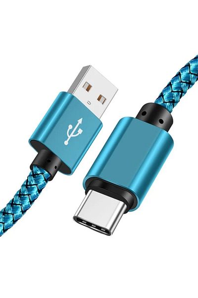 Choice كابل بيانات نايلون أزرق بطول 1 متر، شاحن سريع من USB A إلى Type C، كابل شحن لأجهزة Huawei وSamsung وAndroid