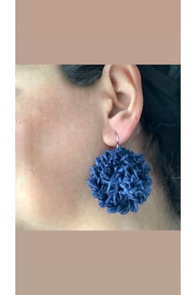 By G Tasarım Navy Blue Design Kağıtip Straw Earrings