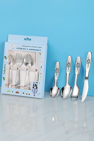 Chavin 304 Steel Panda Printed Children's Spoon and Fork Knife Set Mt150