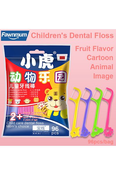 Choice 96pcs Fawnmum 96 Sticks Childrens Dental Floss Barrel Colored Floss For Children Cure Dent Teeth Cle