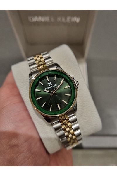 Daniel Klein New Model Dk - Yellow Bicolor Steel Bracelet Green Dial Women's Wrist Watch+Gift Bracelet