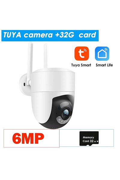 Choice Eu plug Tuya Cam32G SD 6MP Tuya WiFi Camera Outdoor 2.4G/5G Wifi Surveillance Camera Security Protec