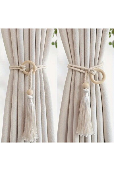 Choice 55-90 سم بيج أبيض -- قطعتان من ربطة ستارة من القطن قابلة للتعديل بتصمي...