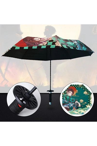 Choice Tanjirou 8K IRON Demon Slayer Katana Umbrella Tanjirou Folding UV Blocking Parasol Real Japanese Kat