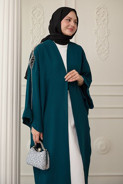 InStyle Abaya albastru petrol cu ​​rochie de piatră drapată
