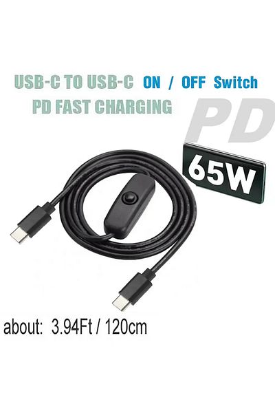Choice كابل طاقة 65 وات من النوع C إلى النوع C بطول 120 سم، كابل شحن USB C إلى النوع C للهواتف المحمولة والكمبيوتر المحمول