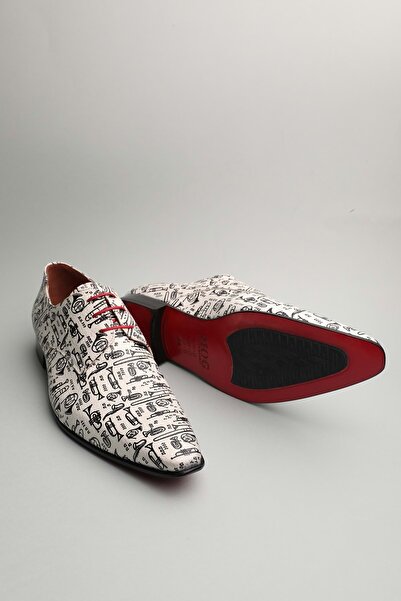 Gondol Erkek Hakiki Deri Sivri Burun Özel Deri Tasarımlı Kundura Tz.616