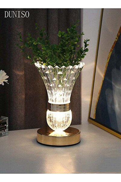 Generic مصباح طاولة مزهرية قابل لإعادة الشحن عبر USB، ضوء ليلي، مصباح زهور لا...