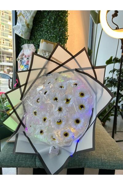 BYSHOPPİNG A Kalite Peri Led Işıklı Asorti Beyaz Papatya Buketi Sevgiliye Öze...
