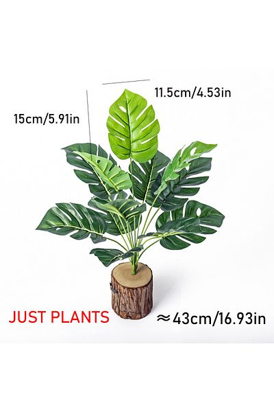 Choice A 43cm 12 Forks Artificial Monstera Tree Green Fake Plants Plastic Evergreen Leaves Tropical Faux P.