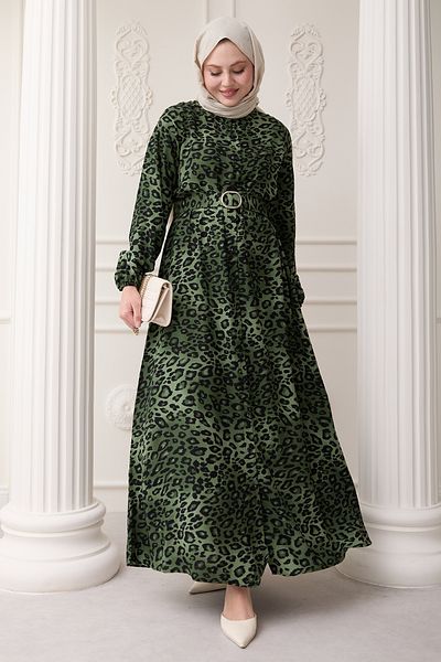 InStyle Leopard Pattern Green Viscose Dress