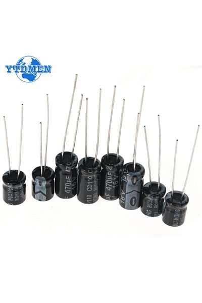 YTDMEN 1uf-470uf No Box 120pcs 16v 25v 50v Aluminum Electrolytic Capacitors Kit 12 Values 1uf-470uf , 0.22u