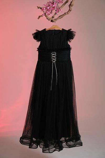 Pina Kids Girl's Evening Dress with Thread Detail and Ruffle Sleeves Aby.3005
