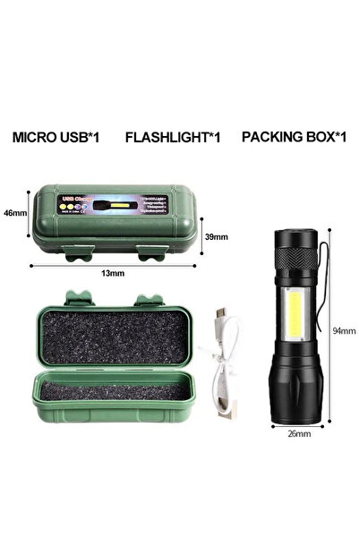 Choice 913 مصباح يدوي صغير أسود LED قابل لإعادة الشحن محمول مزود بشاحن USB وب...